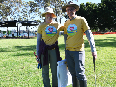 Two volunteers at a park