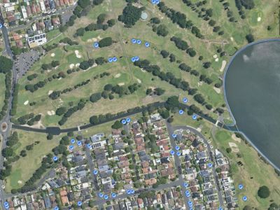 Birds eye view map of Massey Park Golf Course
